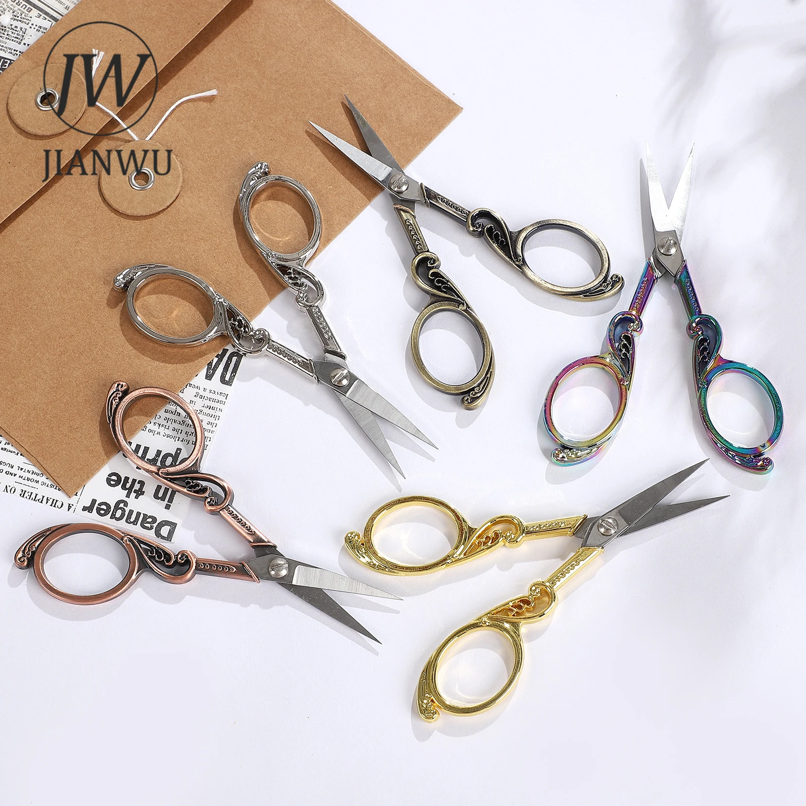 JIANWU Vintage No. 8 Zinc Alloy Stainless Steel Cutting Embroidery Antique Scissors Creative DIY Student Supplies Stationery