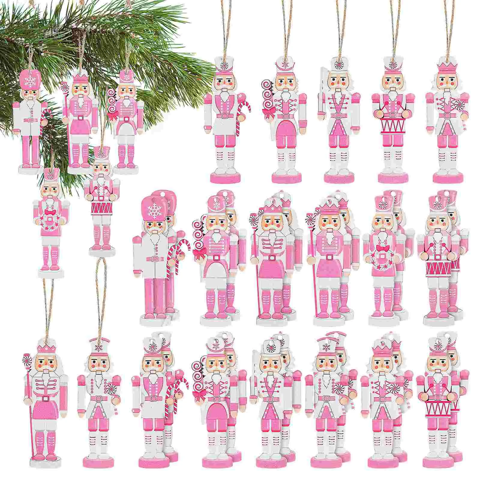 

36 Pcs Nutcracker Ornaments Christmas Wood Xmas Soldier Wooden Decor Festival Figure Tree Decorations