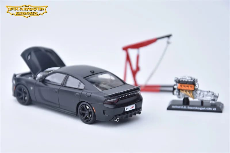 Phantom Knight PK 1:64 SRT Hellcat Charger, Modelo de Auto Fundido a Presión, Miniatura de Regalo