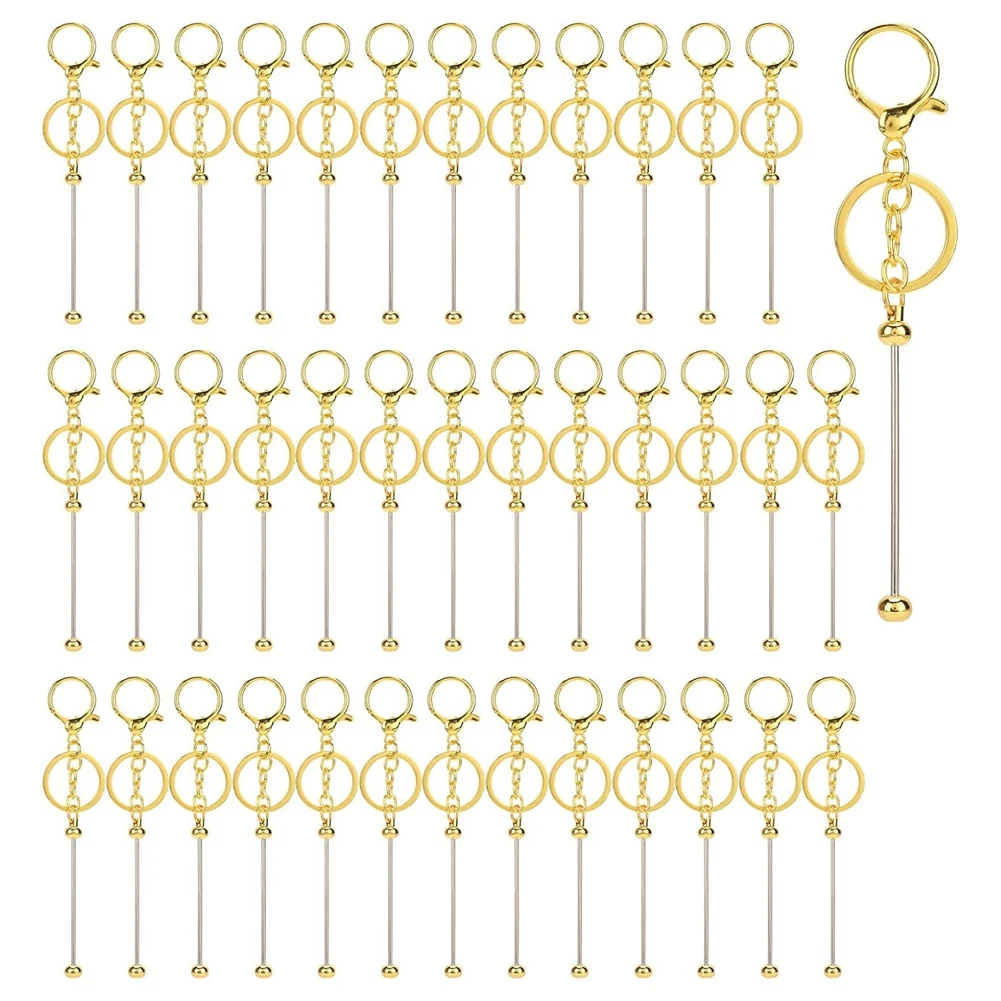 A04G-40Pcs Beadable Keychain Bars, Metal Beaded Keychain Blank Keychains Key Chain Charms Making Accessories For Craft DIY