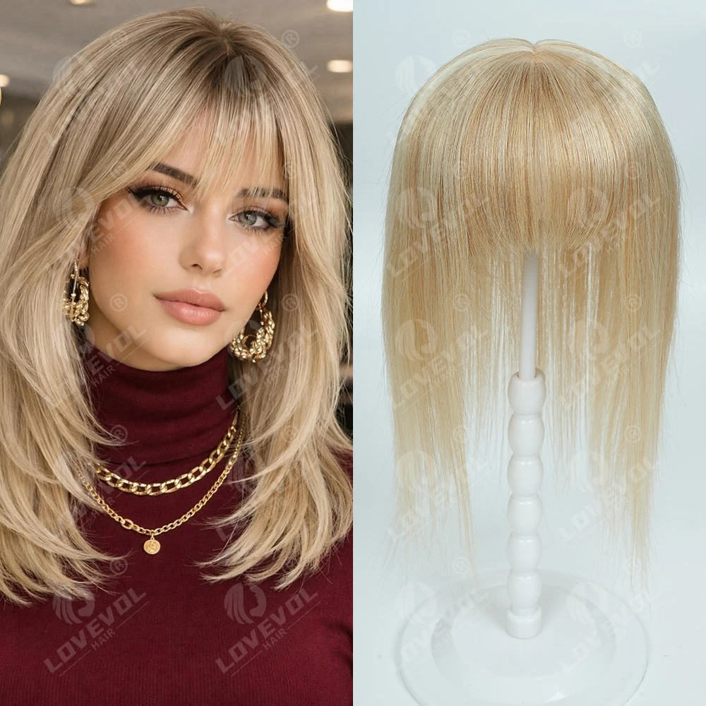 

9X14cm Hair Toppers for Women Real Human Hair with Bangs Hairpieces 10inch Honey Brown Mix Blond Color Hair Fashion Topper Wig