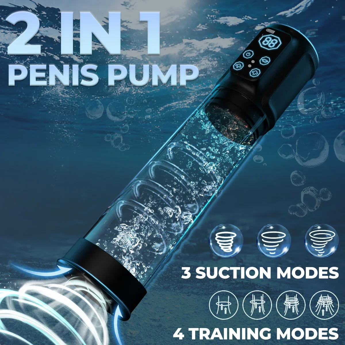 Waterproof Electric Penis Pump Suction Air Water Extender Dick Enlarger Male Masturbator Training Device Masturbation Cup Toy18+