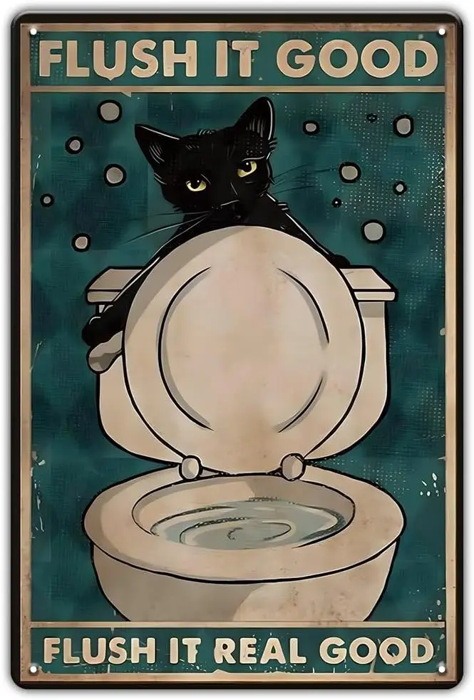 YOYI ART Flush the Toilet Sign - Funny Bathroom Signs Black Decor, Vintage Metal Tin Sign for Bathroom, Toilet, Farmhouse, R-alu