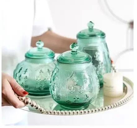 Relief Pattern Glass Storage Jar Tea Coffee Tins Bottle Home Kitchen Retro Snack Candy Jar Storage Container Kitchen Accessories