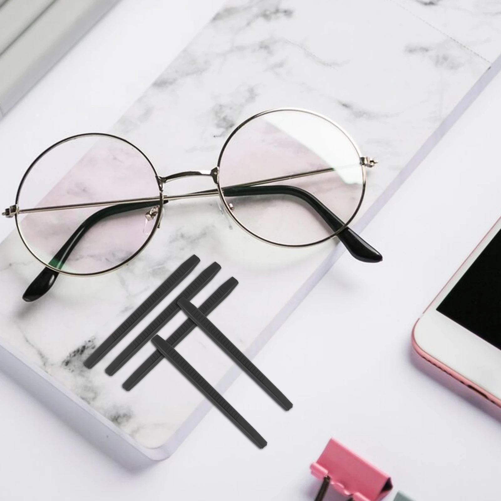 

4 Pairs Anti-slip Eyeglass Temple Covers Black Glasses Ear Grips PC Material Lightweight Glasses Retainers for Accessories