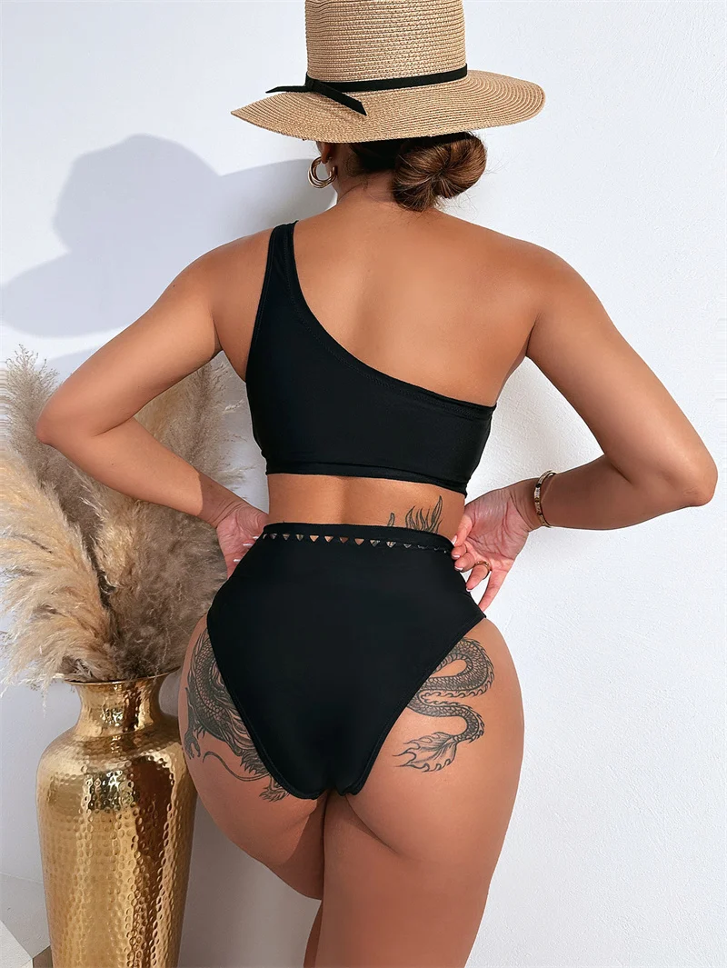 Para praia um ombro bandeau biquinis conjunto 2025 cintura alta maiô feminino banho sexy biquini maiô beachwear