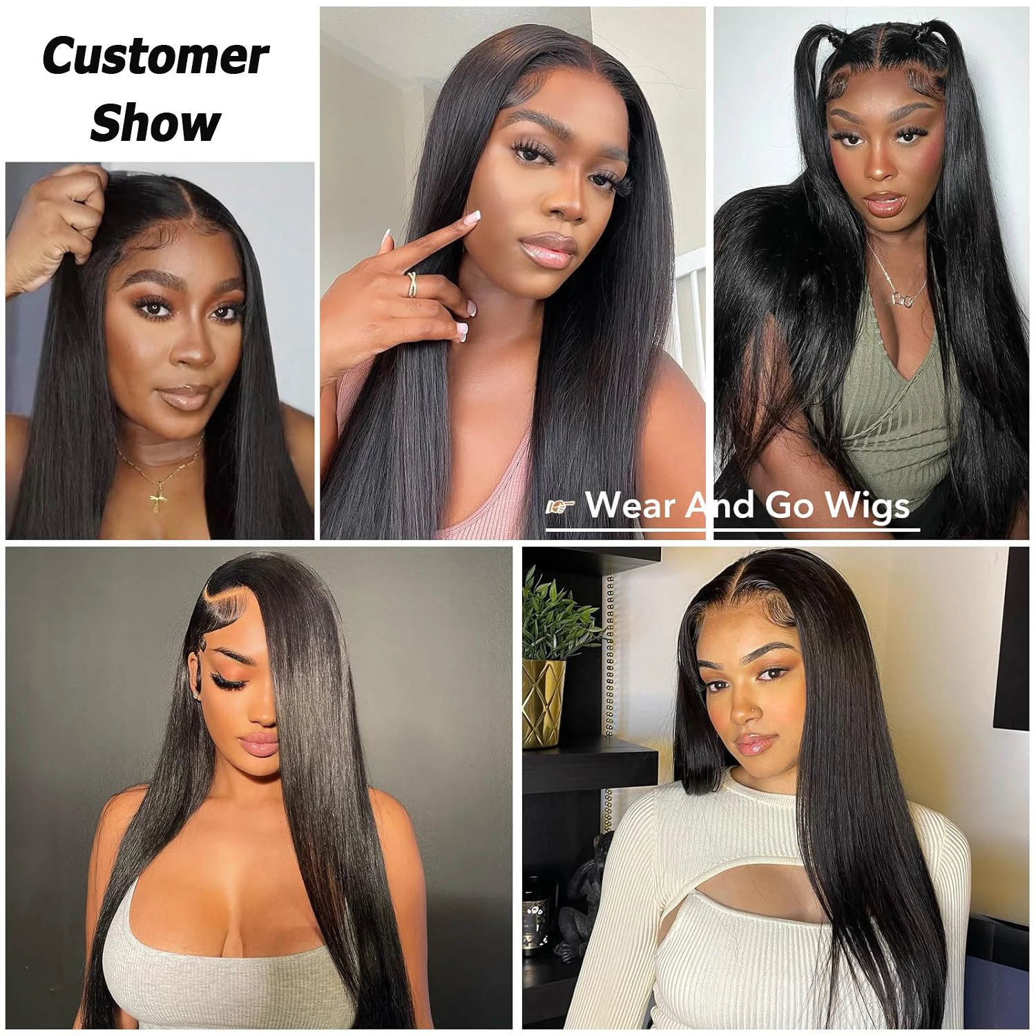 Perruque Lace Closure Wig Synthétique, Cheveux Lisses, Wear and Go, Sans Colle, Body Wave, Pre-Plucked, Pre-Cut, Sans Colle, 4 Tages