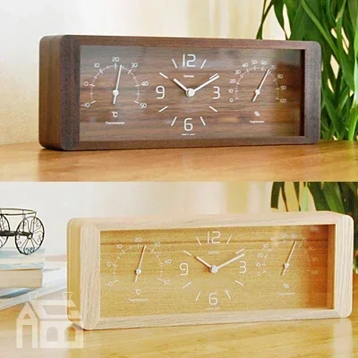 Nordic style simple clock desk clock with temperature hygrometer walnut