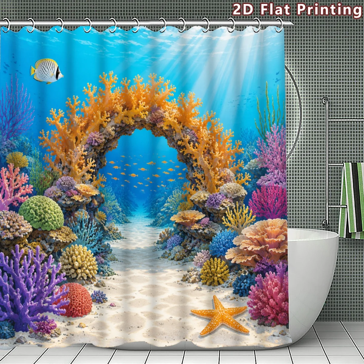 Waterproof Tropical Coral Reef Ocean Shower Curtain Bath Seascape Art Print Beach Sea Life Bathroom Decor