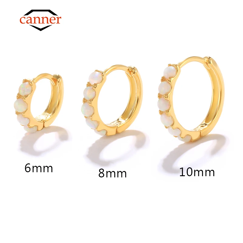 CANNER 6 8 10mm 925 Sterling Silver Opal Round Piercing Huggie Hoop Kolczyki dla kobiet Drobna biżuteria Akcesoria Pendientes 1szt.