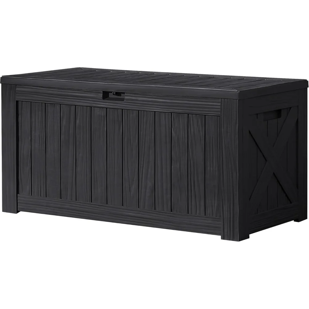 

120 Gallon Deck Box Resin Outdoor Storage Box Waterproof for Patio, Large Outdoor Storage Bench Lockable for Outside (Bla