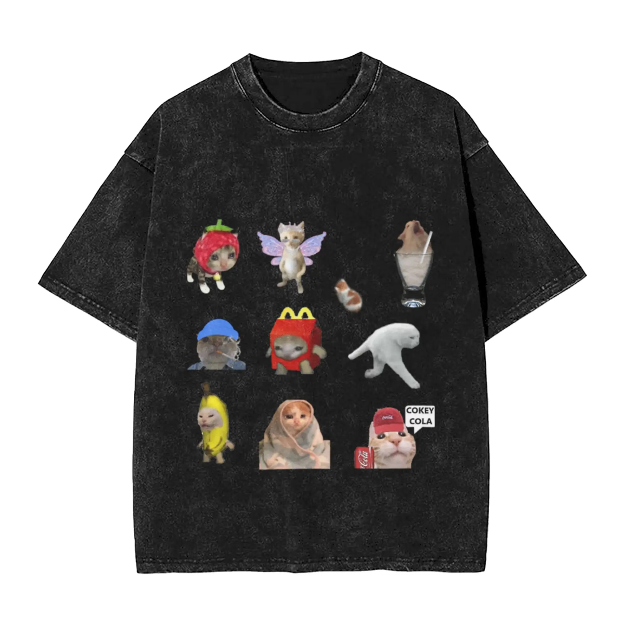 Cat Memes Sticker Bundle Unique Cool A T-Shirt Oversized Short Sleeve Men's Women's Cotton Tees Tops