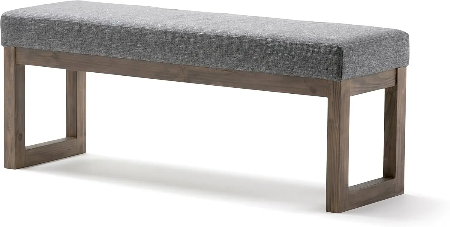 45 Inch Wide Contemporary Rectangle Large Ottoman Bench in Grey Linen Look Fabric, For the Living Room