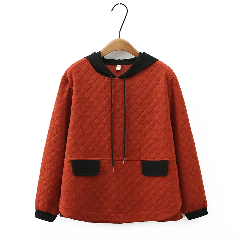 Spring Autumn Women Hoodies Sweatshirt New Jacquard Color Block Hooded Pullover Female Casual Tops Oversize Women's Clothing 4XL