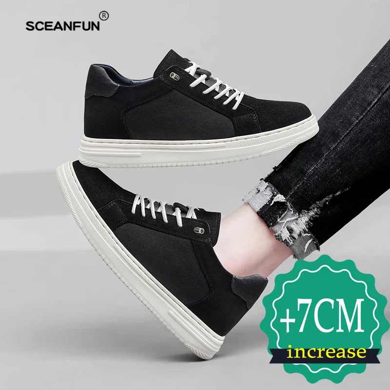 Sapatos de elevador para homens da moda tênis casuais homens aumento de altura invisível couro genuíno respirável elevador 7cm luxo heighte