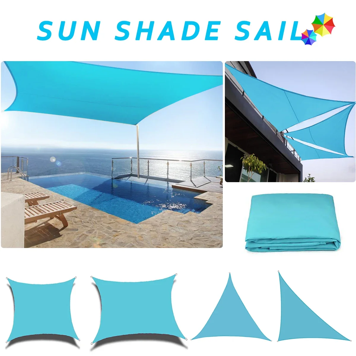 

Blue All size Waterproof Shade Sail Square Rectangle Garden Terrace Canopy Pool Shade Camp Hiking Yard Awning