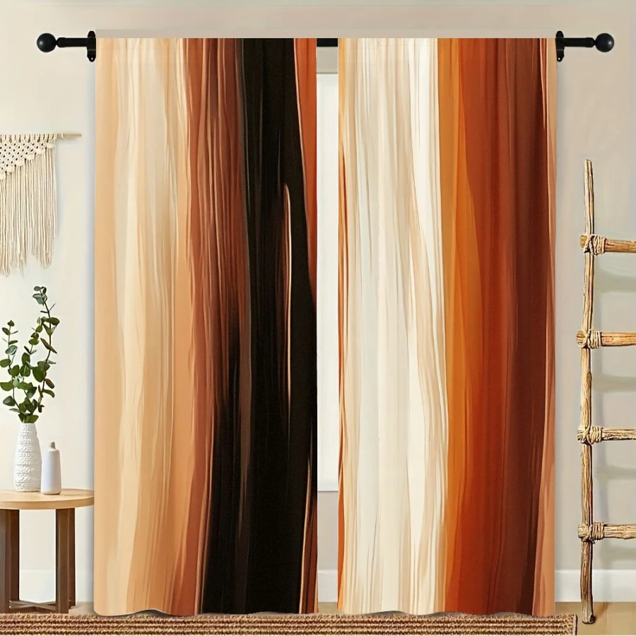2PCS Digital Printed Curtains, Warm Earth Tone Pattern, Bohemian Natural Style for Living Room Bedroom Apartment Home Decor