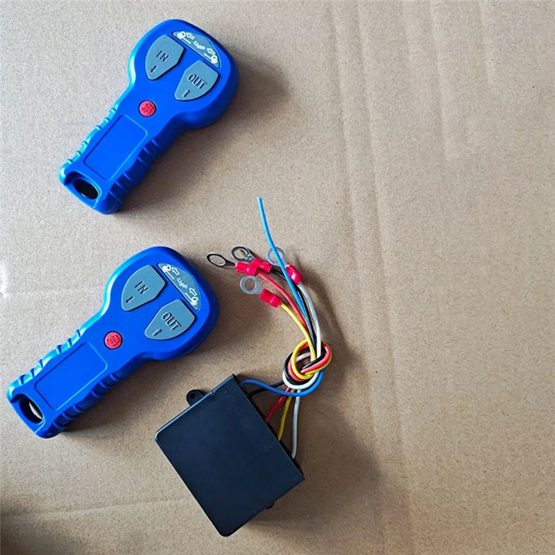 ABAG 12V 24V Tahan Air Mobil Nirkabel Winch Listrik Remote Control Plastik Biru + Set Pemancar Manual Truk ATV SUV Truk Vehi
