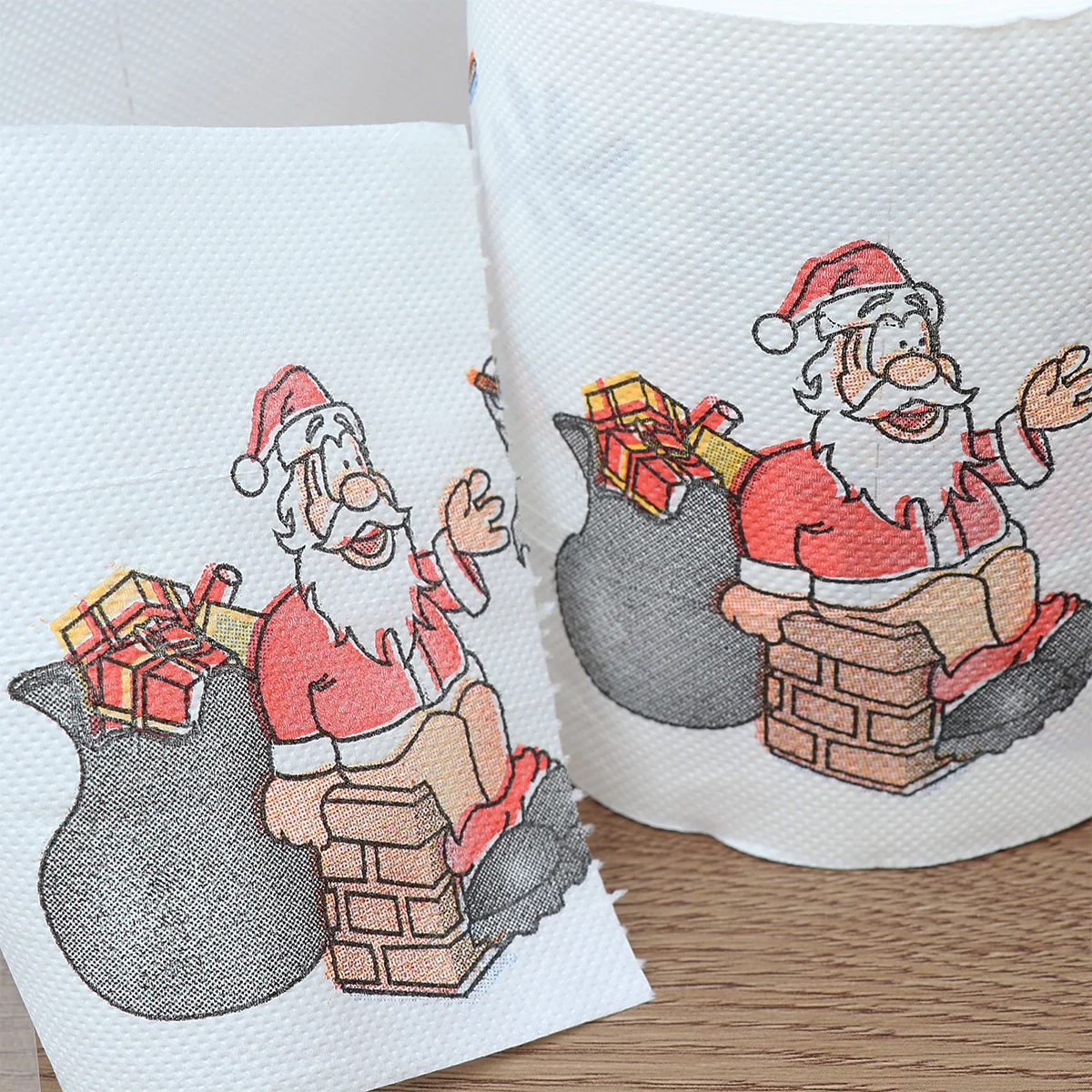 Christmas Themed Tissue Roll Cartoon Printed Toilet Paper Festival Paper Towel for Kitchen Bathroom (Santa and Elk)