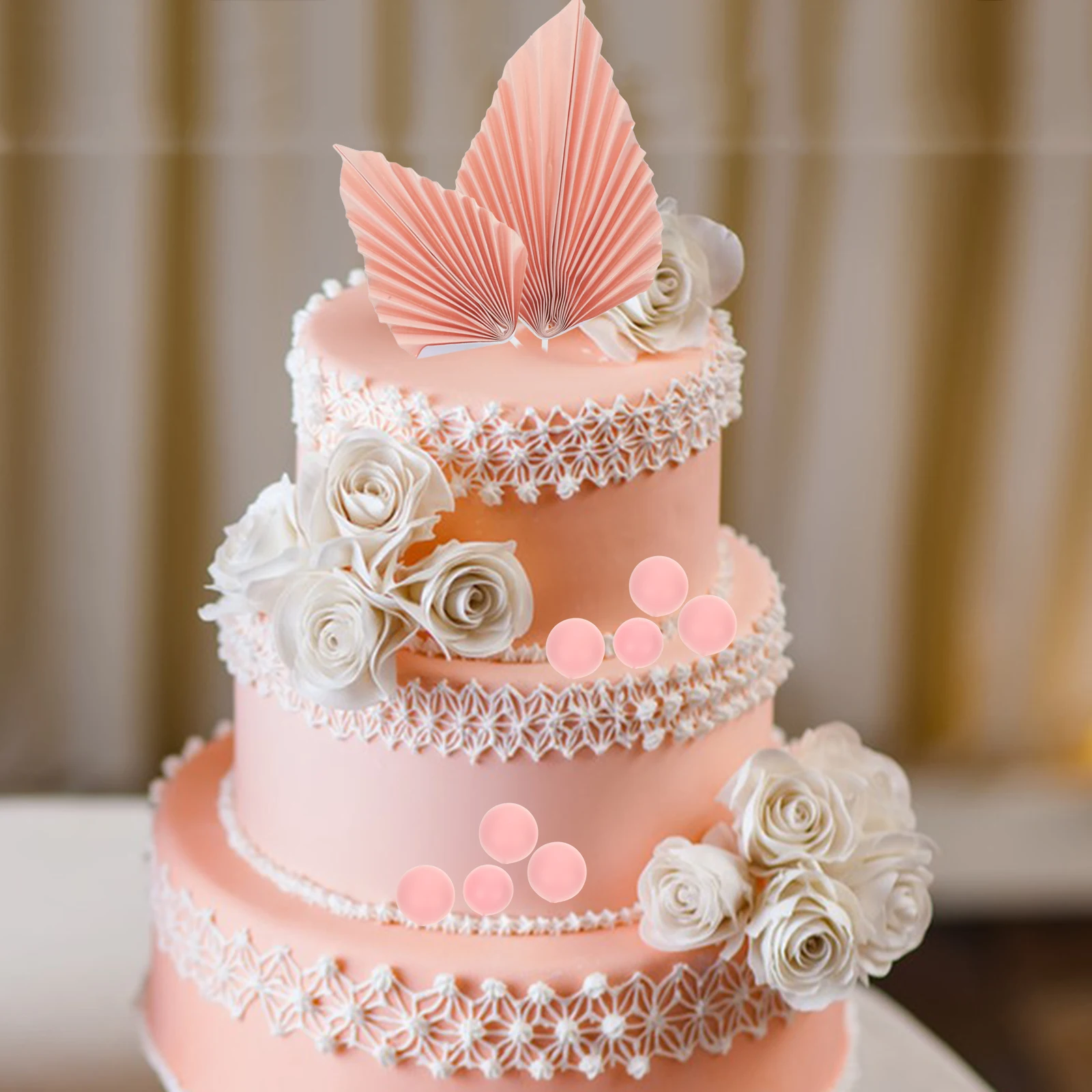 

Flower Decorative Foam Balls Wedding Cake Topper Decorating Palm Leaf Pink Birthday Decorations Cupcake