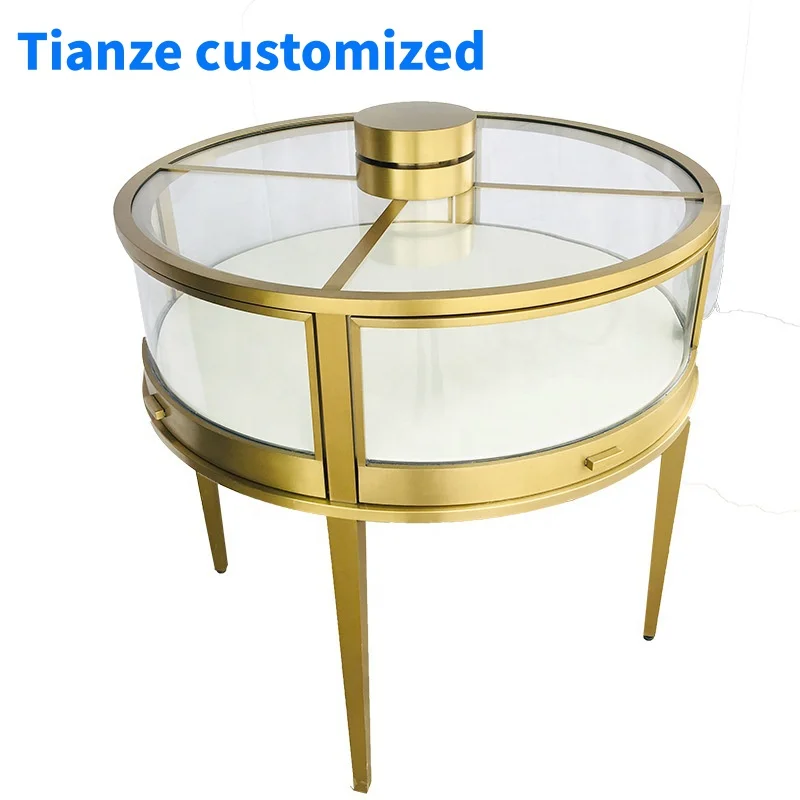 （customized）Circular Jewelry Counter Retail Lockable Jewelry Display Stainless Steel Used Jewelry Showcase with Lighting