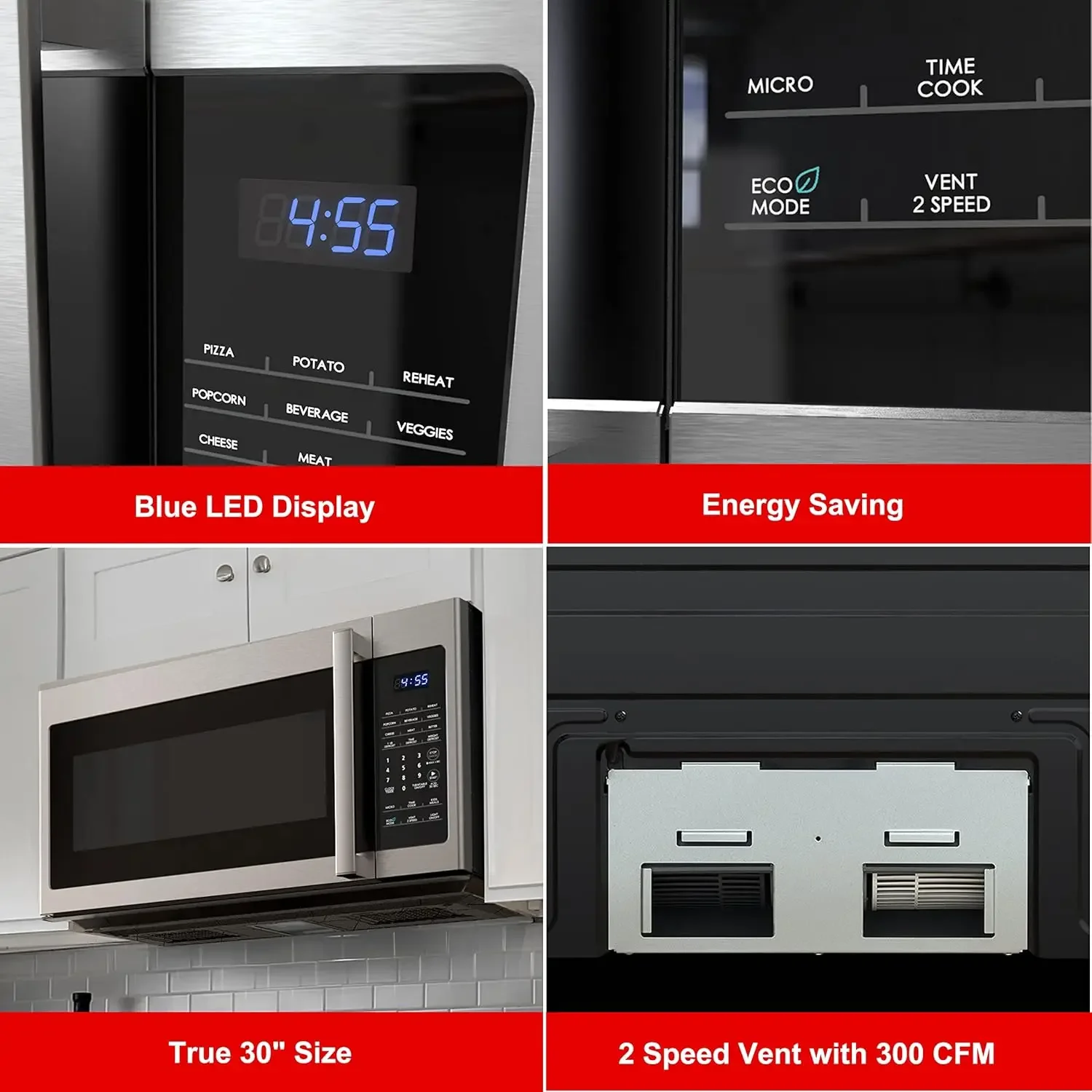 Microwave GLOMJA17S2B-10 menyeluruh, Mode hemat energi/ECO, memasak kilat 30 detik, program masak otomatis 9, 1000W/120volt