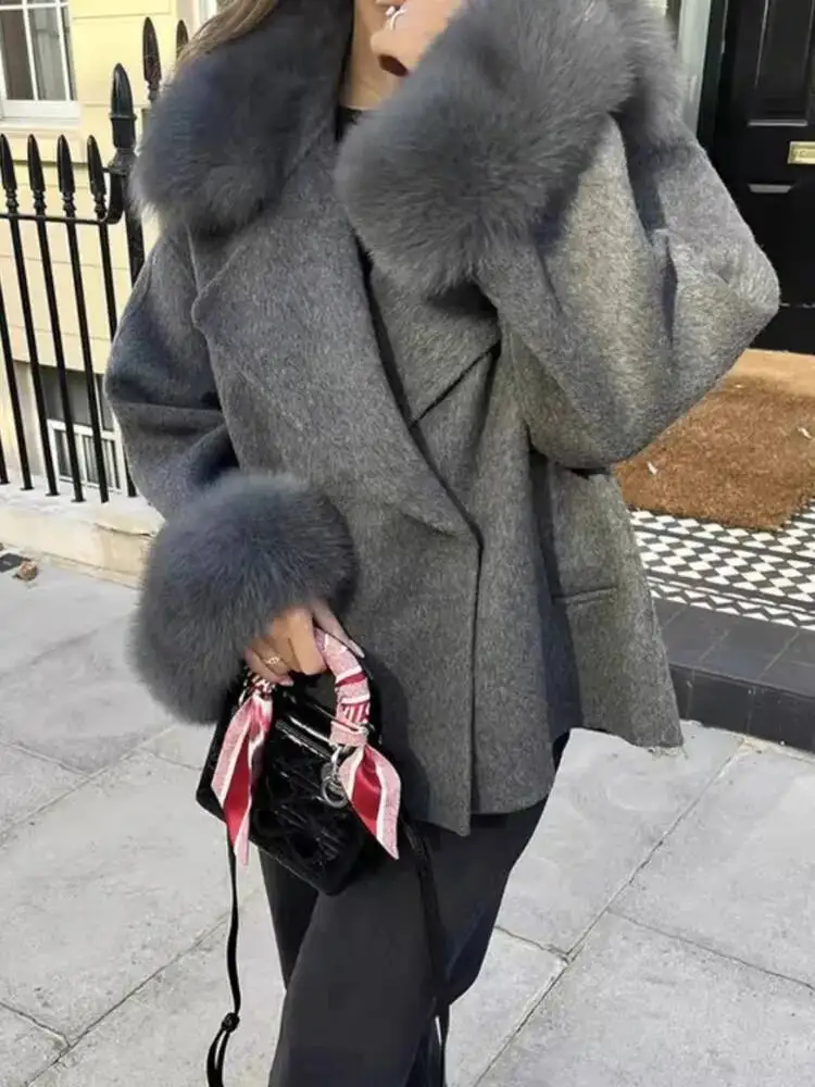 

2025 Autumn Winter New Fashion Loose Warm Coat Women's Turn Down Collar Long Sleeve Covered Button Cardigan Coats