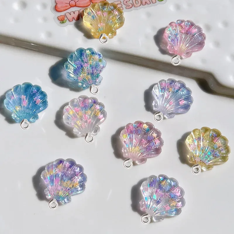 10Pcs Kawaii Transparent Sea Shell Resin Pendant DIY Earrings Necklace Pendants Bracelet Keychain Decoration Flat Back Resin