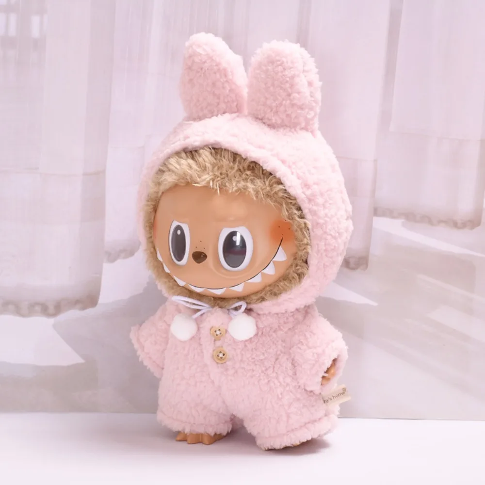 Vêtements pour poupée Labubu de 38 cm, combinaison à capuche rose et moelleuse à oreilles de lapin, accessoires pour poupées, jeu de rôle, jeu de maison, cadeau, jouets