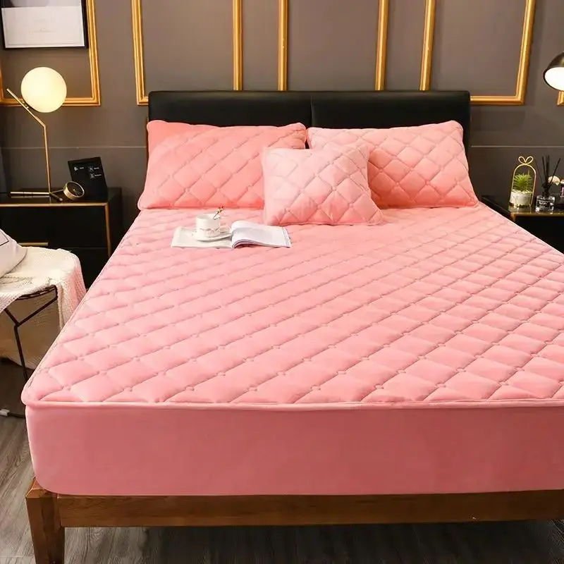 Pluche dikkere gewatteerde matrashoes Warm zacht kristalfluweel King Queen gewatteerd bed Hoeslaken exclusief kussensloop