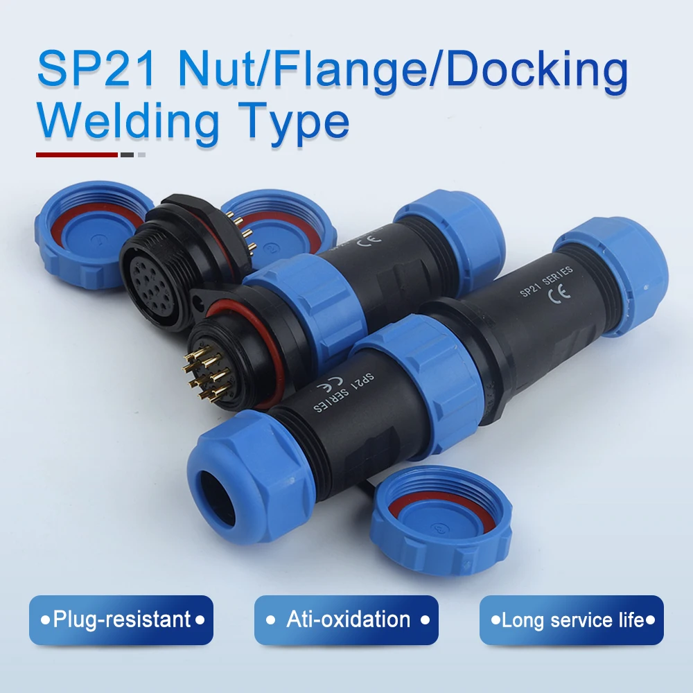 

1 Set SP21 Nut/Flange/Docking IP68 Waterproof Connector Panel Mounted Aviation Male/Female Plug Socket 2/3/4/5/6/7/9/10/12 Pin