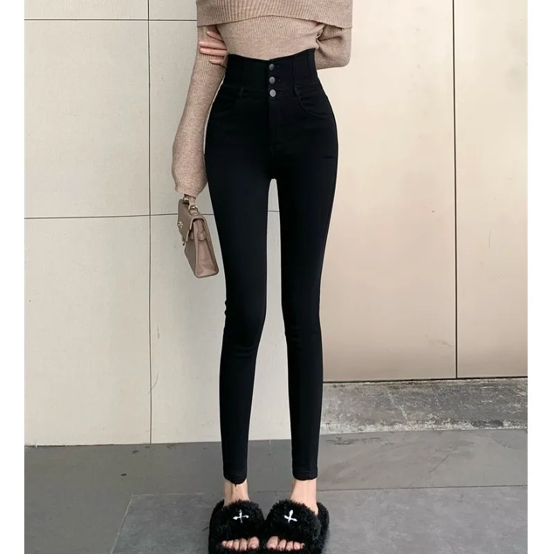 Pantalones Bootcut de cintura alta con forro de Fce para mujer, pantalones de pierna recta coreanos Sle, Otoño Invierno, recién llegado, adelgazantes