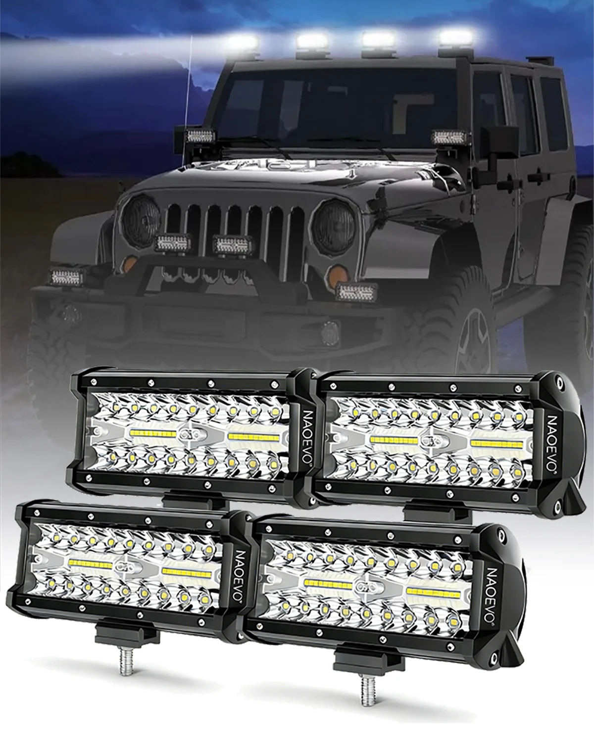 

NAOEVO 7" LED Light Bar 480W 48000LM Waterproof Spot Flood work lamp for Truck ATV UTV Tractor Boat Offroad Driving Fog Lights