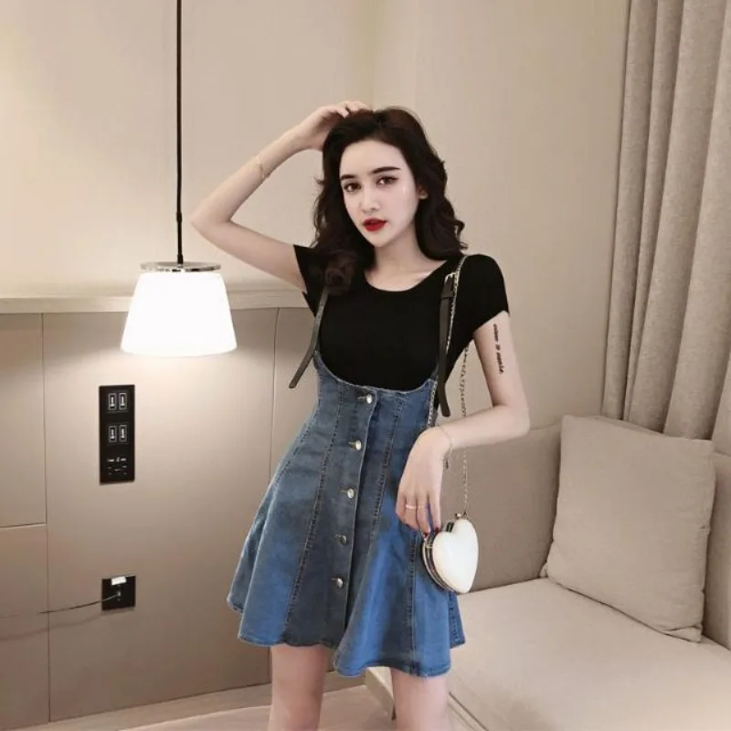 Women's Two Piece Set Short Sleeve Denim Dress Female Outfits Top and Bottom Full The New Function of Matching Co Ord Korea Sets