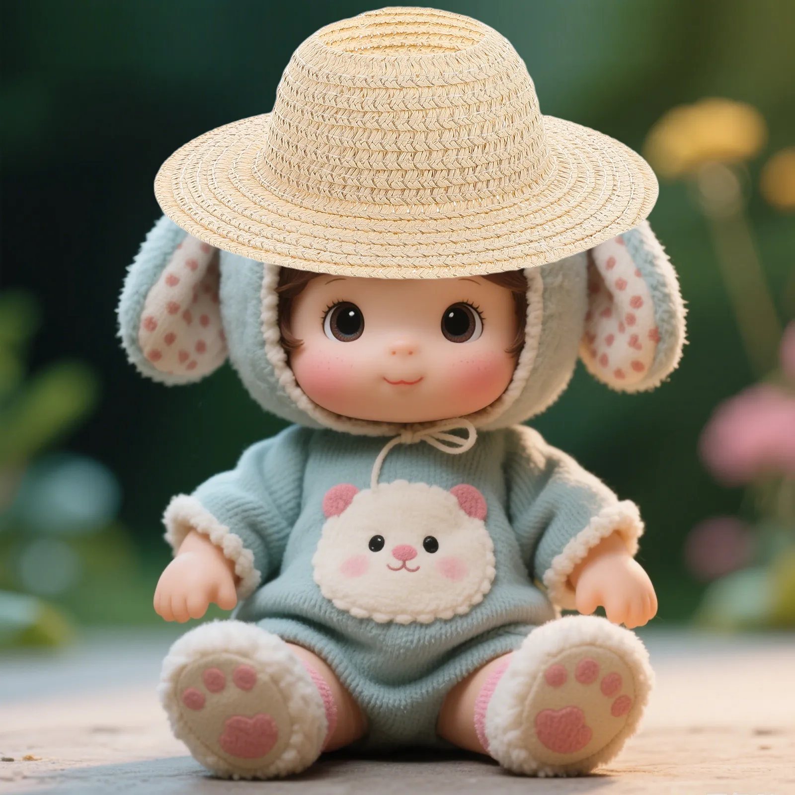 Mini Sombrero de Paja para Manualidades de Casa de Muñecas, 17 cm, Ligero, Tejido Calado, Accesorios para Fotos, Decoración de Verano