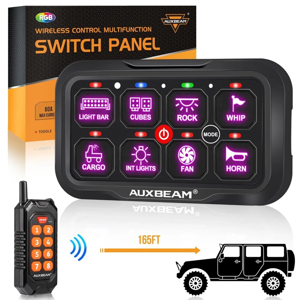 8 Gang Switch Panel RC-800 RGB Wireless with Backlit Off and Auto Dimmable for RV Offroad Waterproof 2 Years