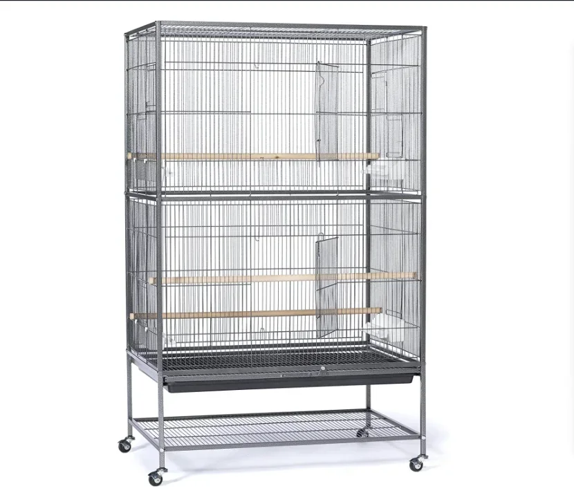 Wrought Iron Pet Products  Flight Cage Large Outdoor with Stand with Double Doors with 4 Steering Wheels Parrot Birdcage