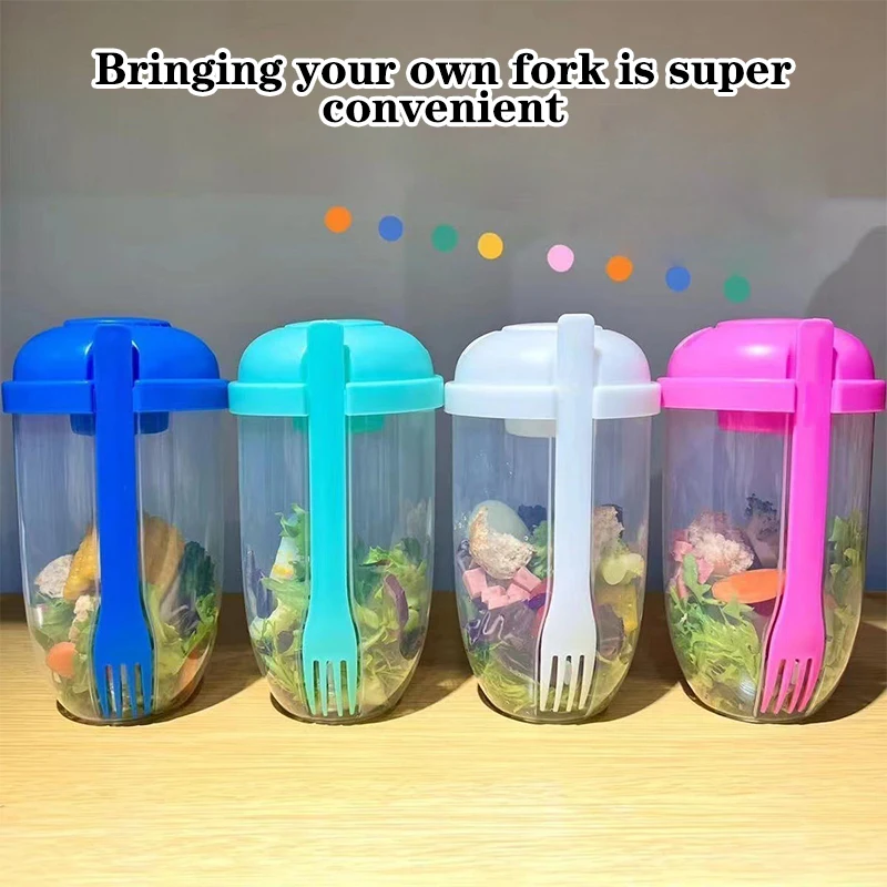 Portable Salad Cup With Fork Fresh Salad Container Bottle Vegetable Fruit Breakfast Lunch Carry To Go For Work Travel Picnic