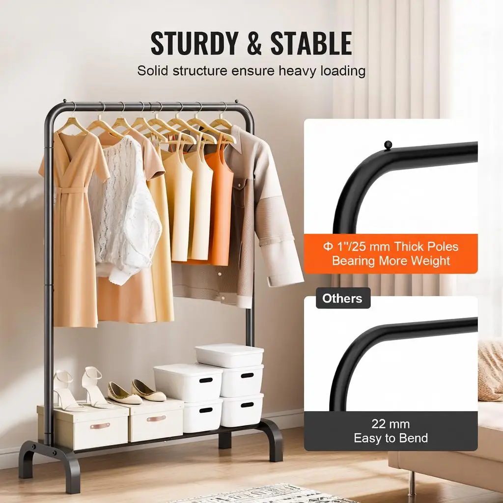 

Вешалка для одежды, усиленная, с перекладиной для подвешивания и нижним отсеком для хранения, для спальни и гостевой комнаты