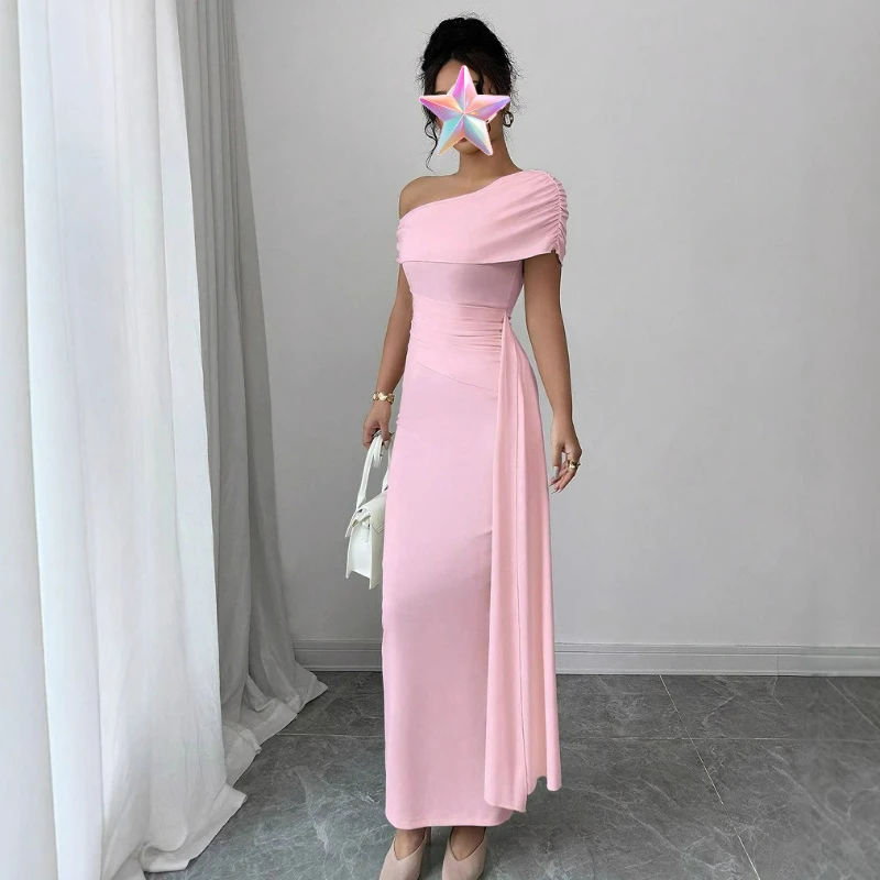 2026 여름 핫걸 단색 스트랩리스 원숄더 슬림 드레스 유럽 미국 스타일 패셔너블 우아한 여성 의류