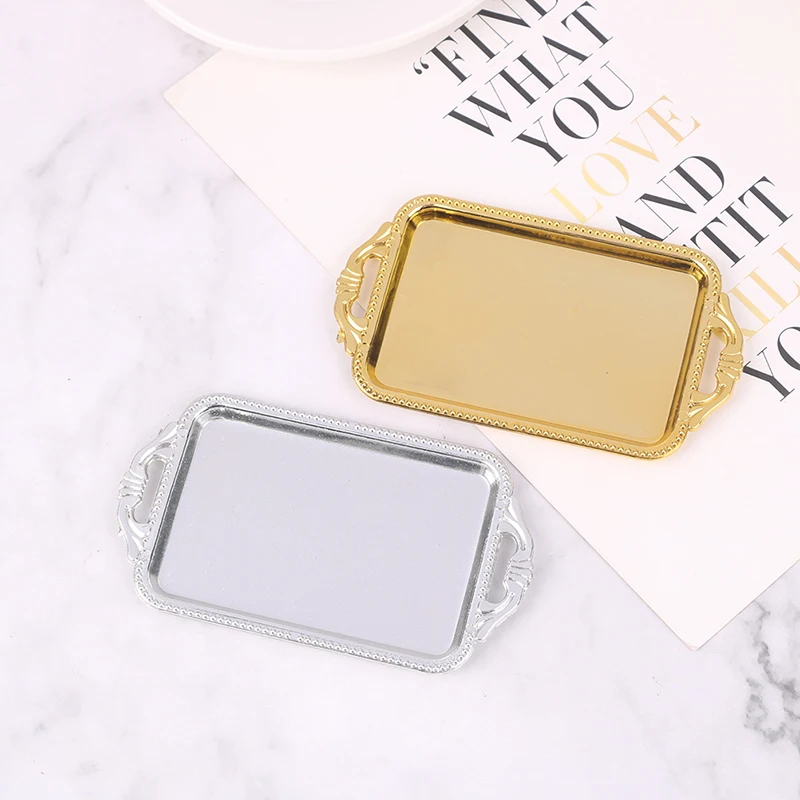 2pcs Miniature Tea Tray & Dinner Plate Set – Plastic Dollhouse Accessories for 1:12 House Decoration, Pretend Play Toys
