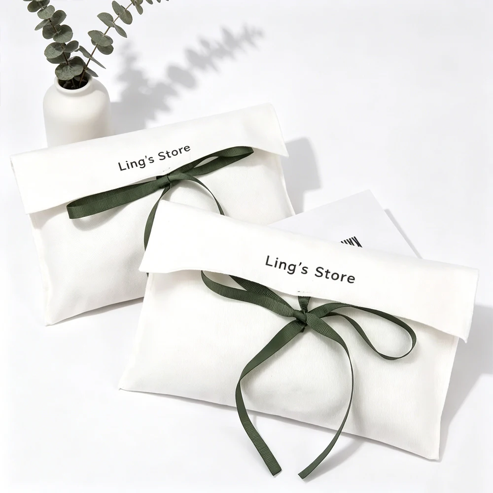 50/100 Stück Benutzerdefinierte Logo Weiße Dicke Baumwoll-Umschlagtaschen Schmuckverpackung Klappbeutel Musselin-Leinwand Geschenk Haar-Kosmetik Organizer – Detail 6