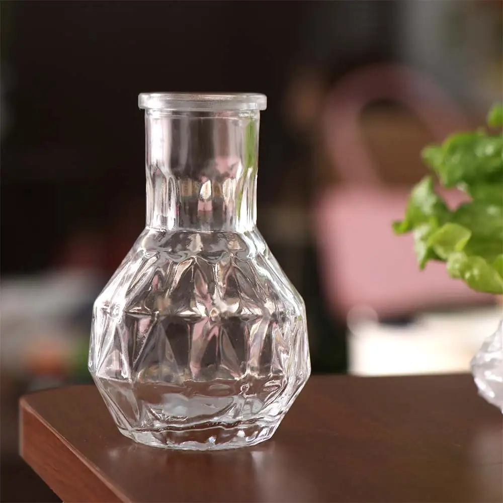 10PCS/SET Retro Relief Mini Glass Vase European Style Crystal Clear Flower Vase Elegant Decorative Small Vase Set
