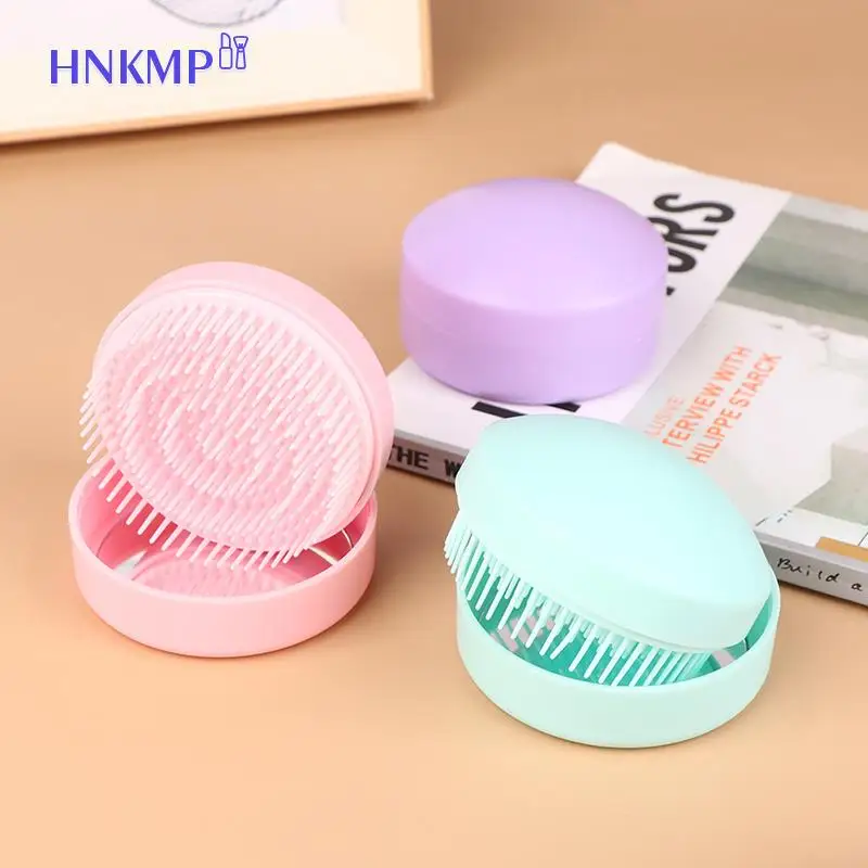 Portable Round Travel Massage Folding Comb Girl Hair Brush With Mirror Mini Pocket Mirror Styling Tools