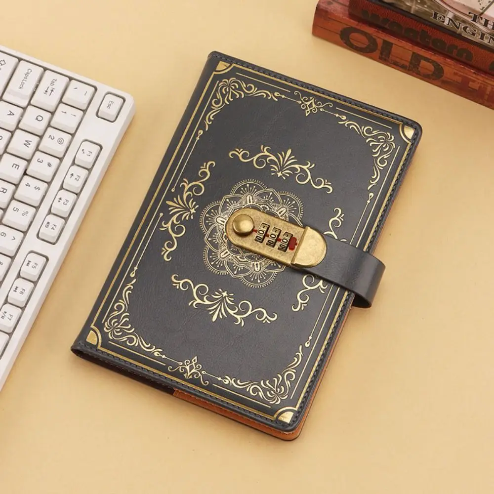 A5 100Sheets Journal Notebook With Lock Flower Cover Embossed Design Diary Writing Pads PU Leather Stationery