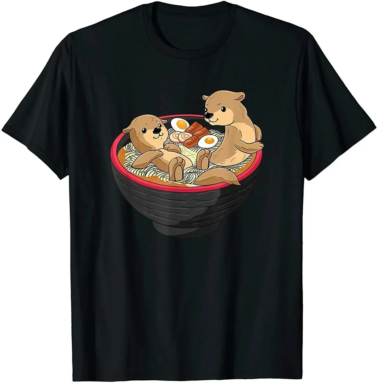 Otter Shirt Japanese Ramen Noodles Soup O-Neck Cotton T Shirt Men Casual Vintage Tees Tops Dropshipping