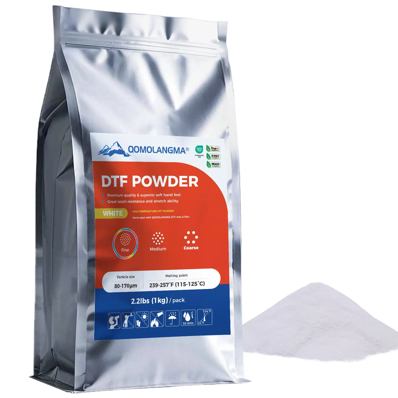 US Stock 1kg Fine High Temperature White DTF Powder Hot Melt Adhesive Powder for DTF Printer Shaker T-shirt Transfer Printing