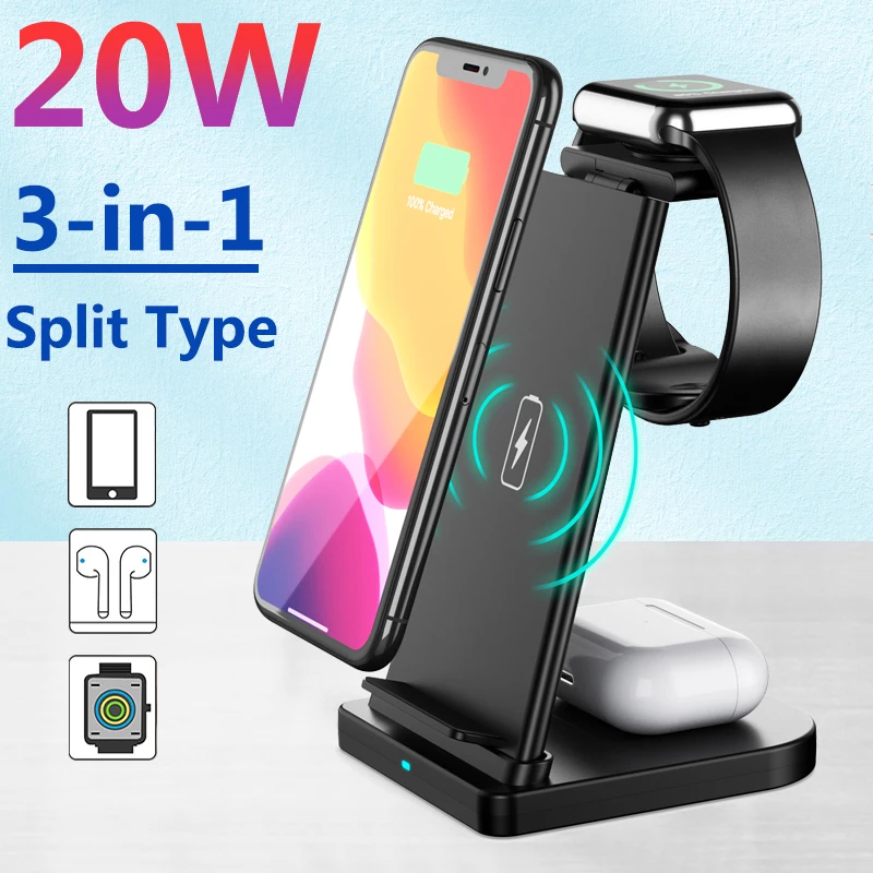 

20W 3 In 1 Wireless Charger For IPhone 13 12 11 XS 8 Apple Watch Qi Fast Charging Dock Station Stand for Airpods Pro IWatch 7 6