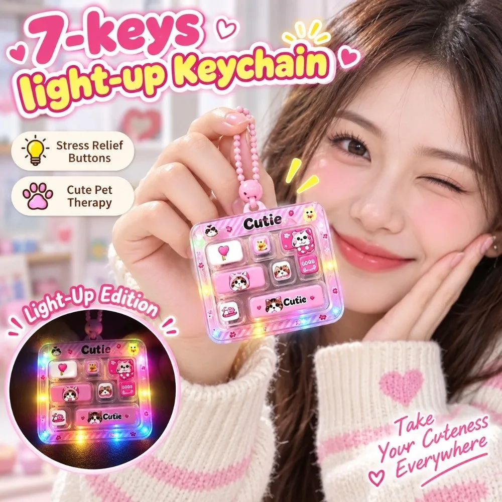 7-Key Decompression Button Cute Design Transparent Dual-Tone Mini Keyboard Pendant With lights Simulation Keyboard