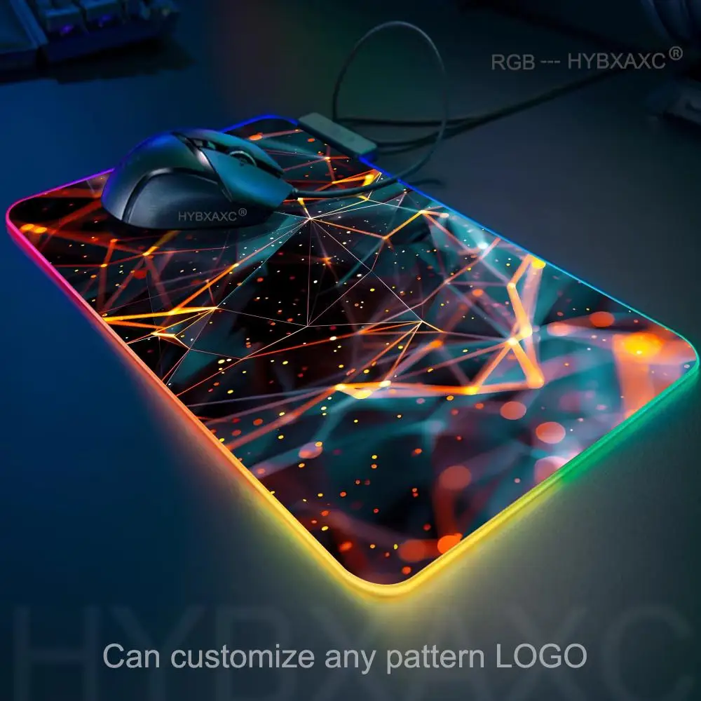 Polygons Mouse Pad RGB Gaming Mouse Pad Meja Tikar HD Gamer Lampu LED Besar XXL MousePads PC Komputer Karpet